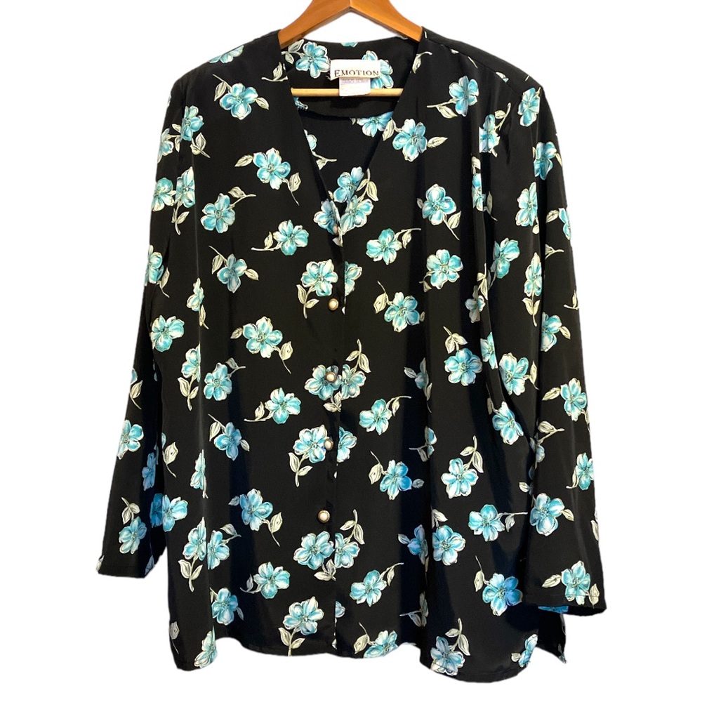 Vintage shirt floral print collarless button down women’s size XXL
